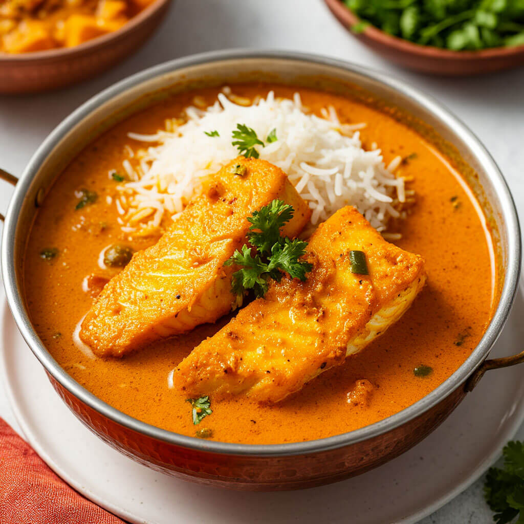Bengali fish curry with rice