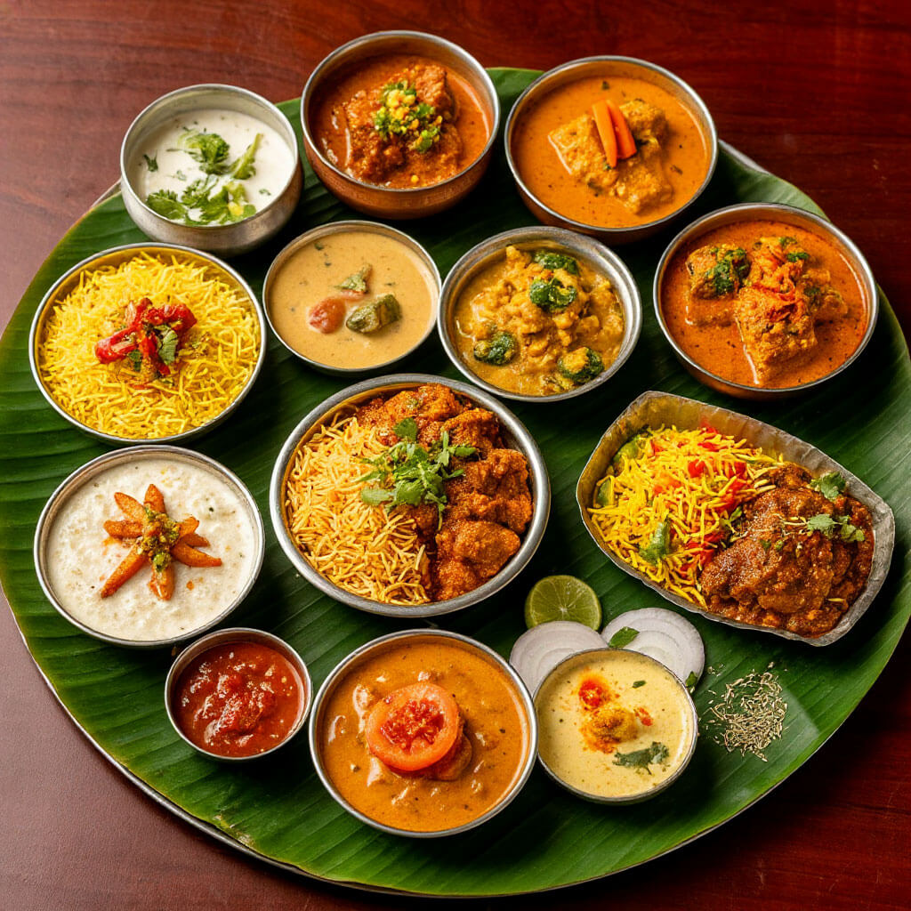 Complete Gujarati thali with various dishes