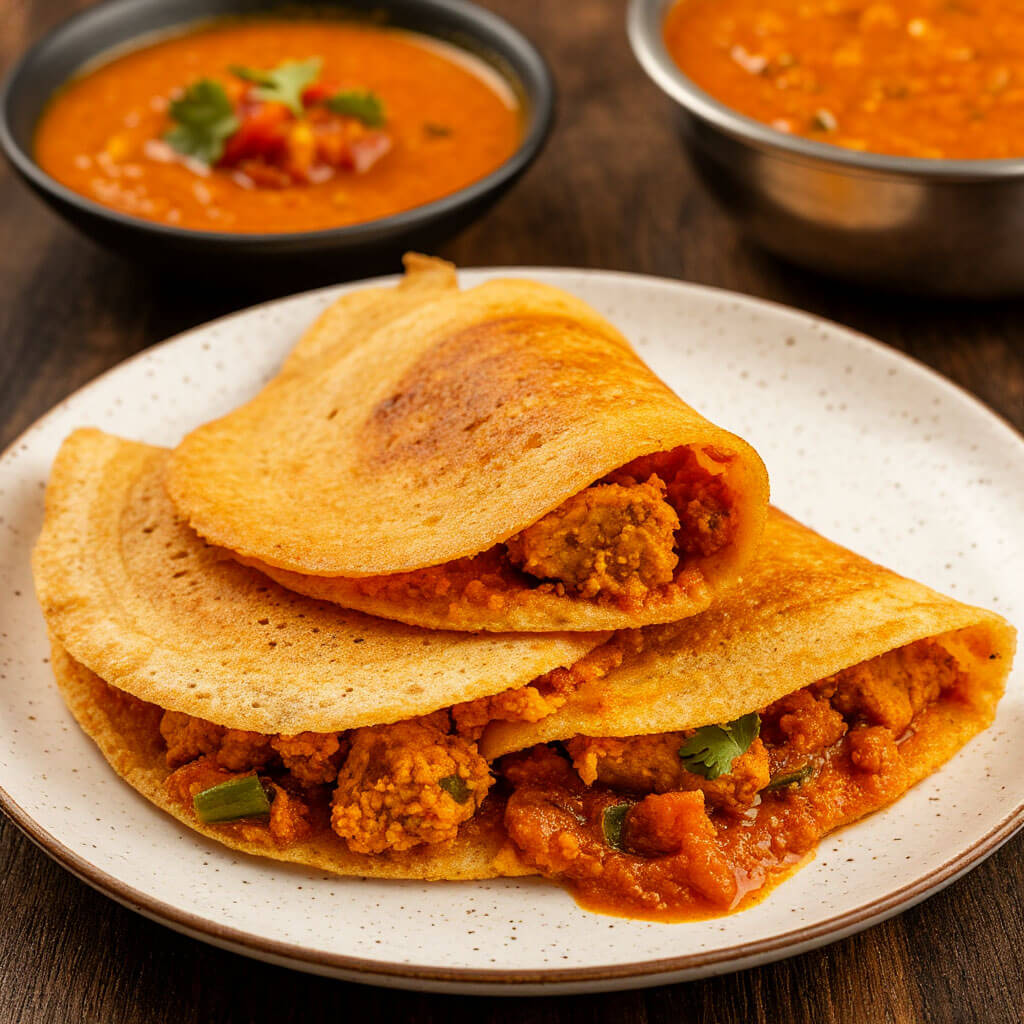 Crispy masala dosa with sambar and chutney