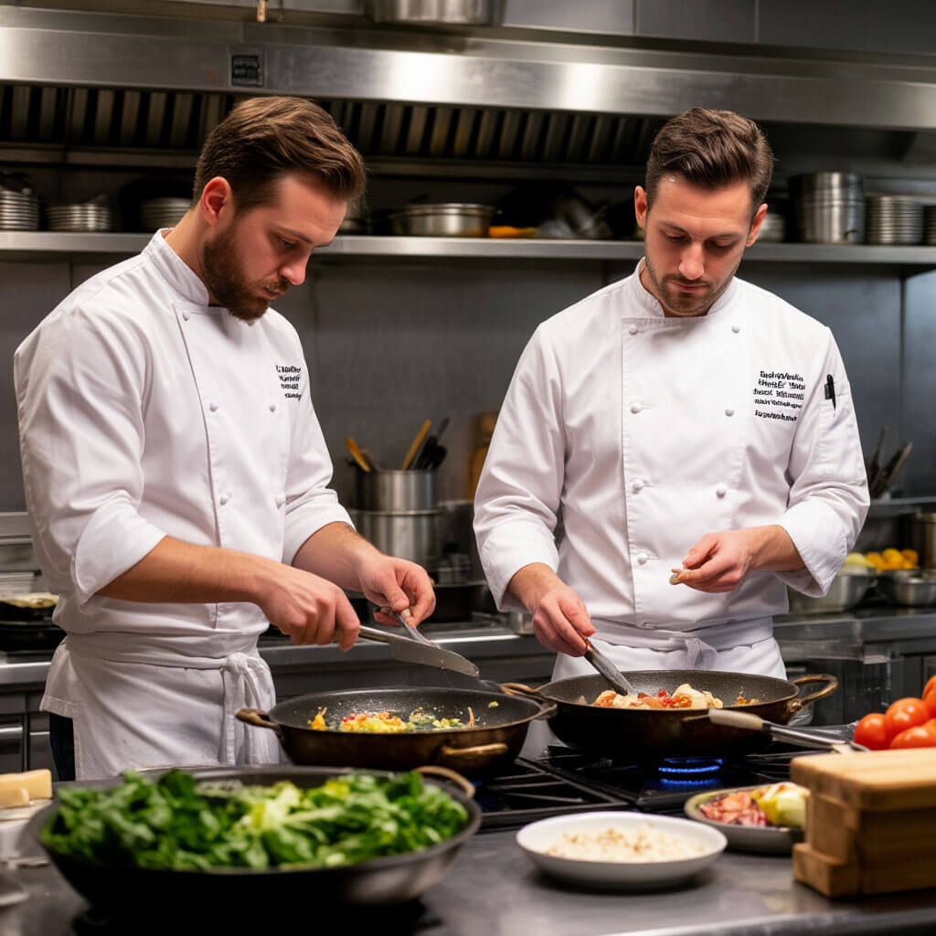 Family cooking with professional chef